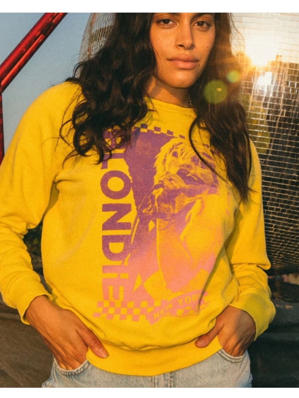 Junk Food Clothing Blondie Band Graphic Sweatshirt 100% Cotton Yellow Size Large